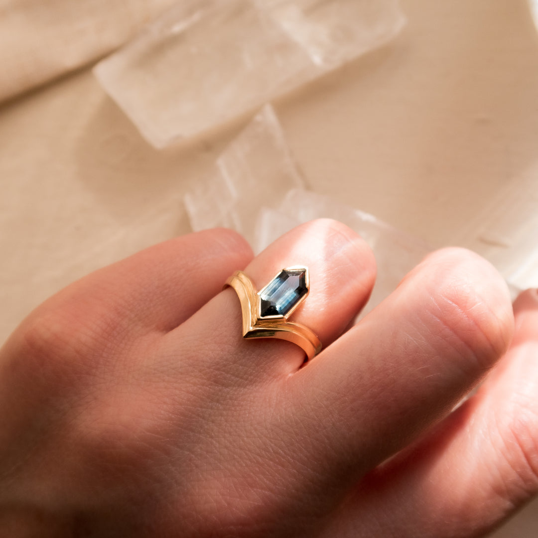 1.67 CT Hexagon Sapphire with Double V Band