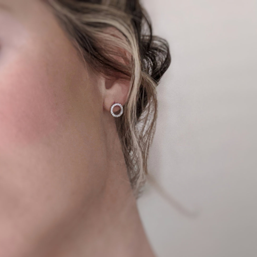 Diamond Circle Studs | 14K White Gold