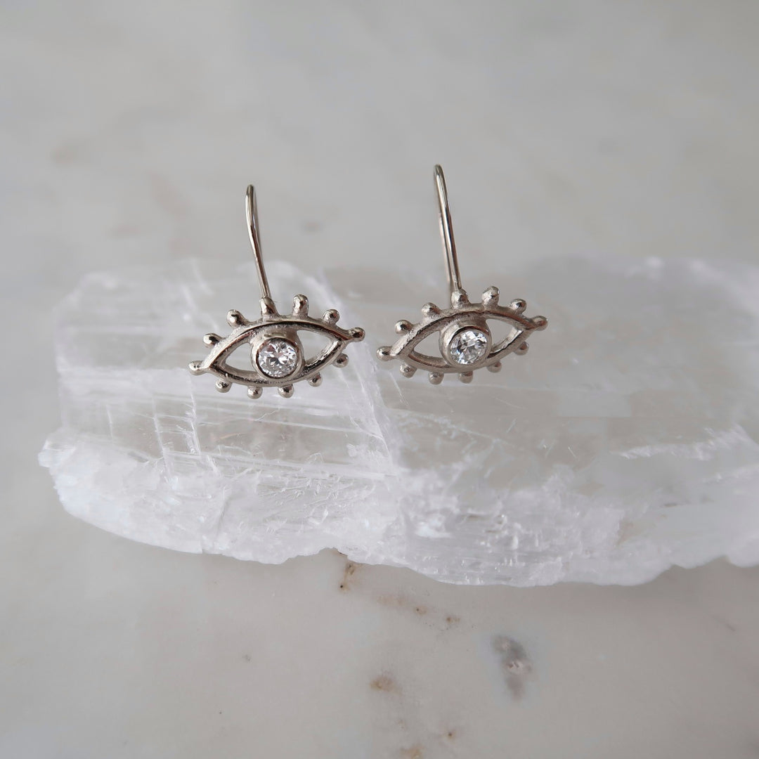 Beholder Drop Earrings in White Gold