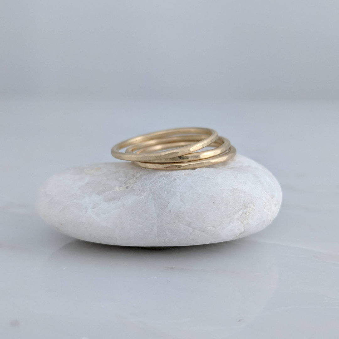 Set of 3 Hammered Stacking Rings | 14K Yellow Gold