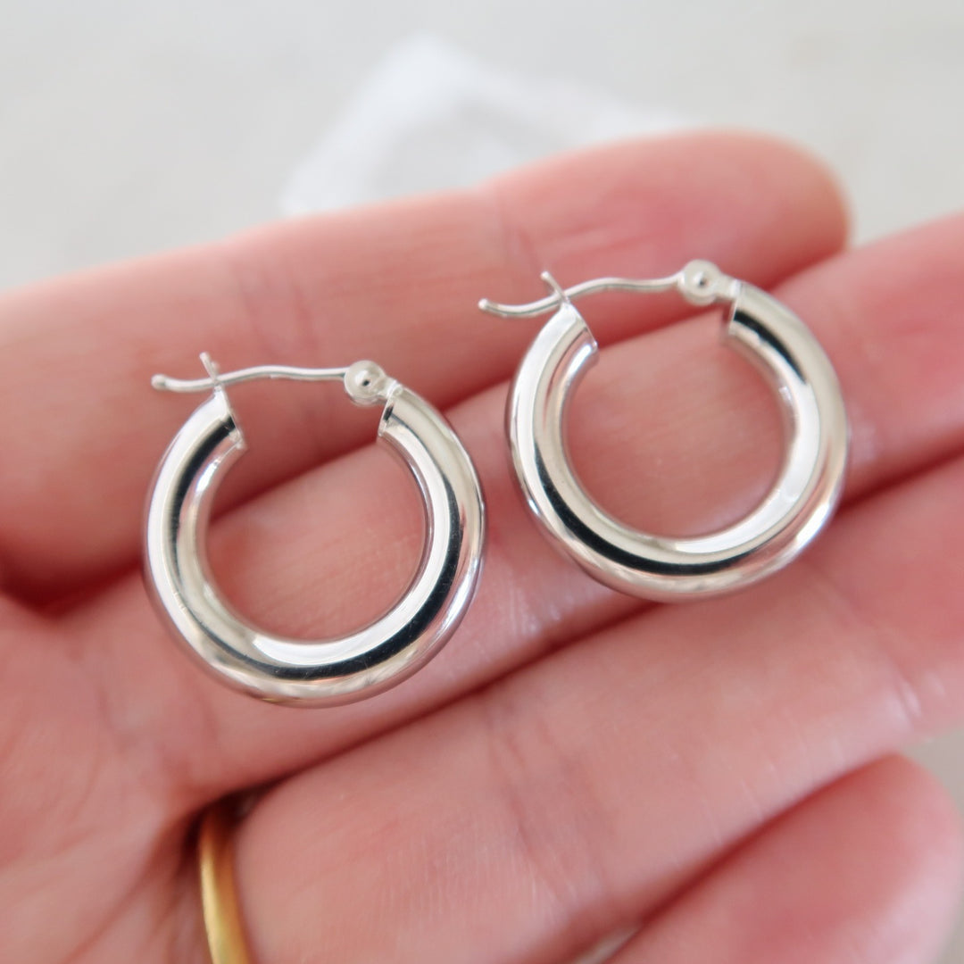 Small Chubby Hoops 14K White Gold