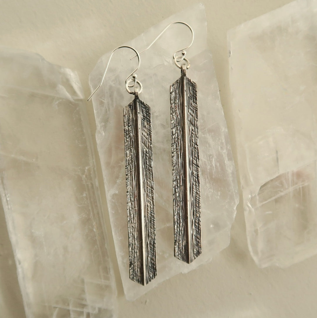 Weathered Feather Earrings Long