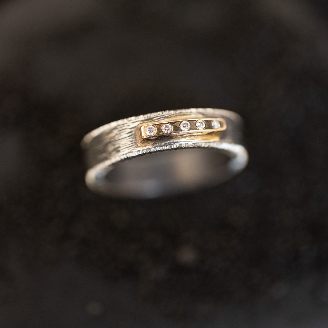 Mixed Metal Diamond Bar Ring