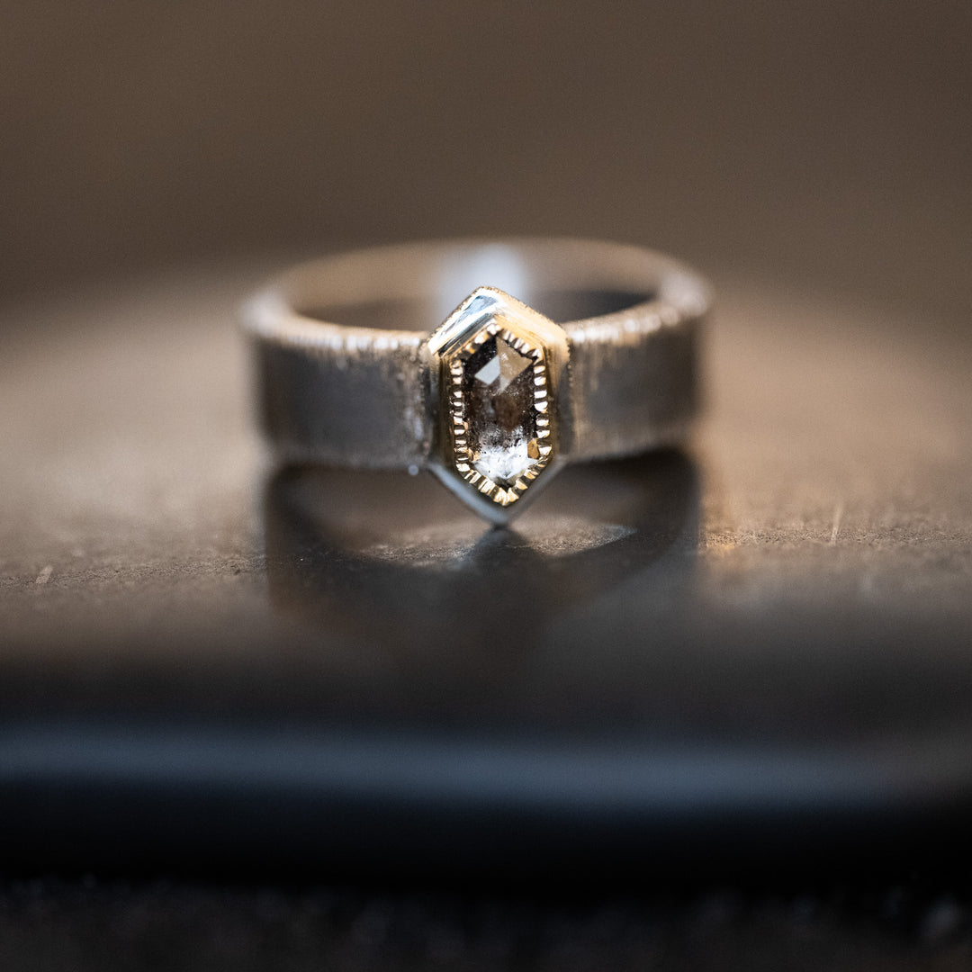 Salt + Pepper Hexagon Diamond Mixed Metal Ring