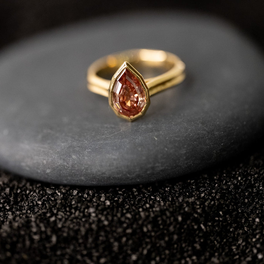 Step Cut Riing 2.12 Pink Champagne Pear Diamond Step Cut Ring – Doozie Jewelry