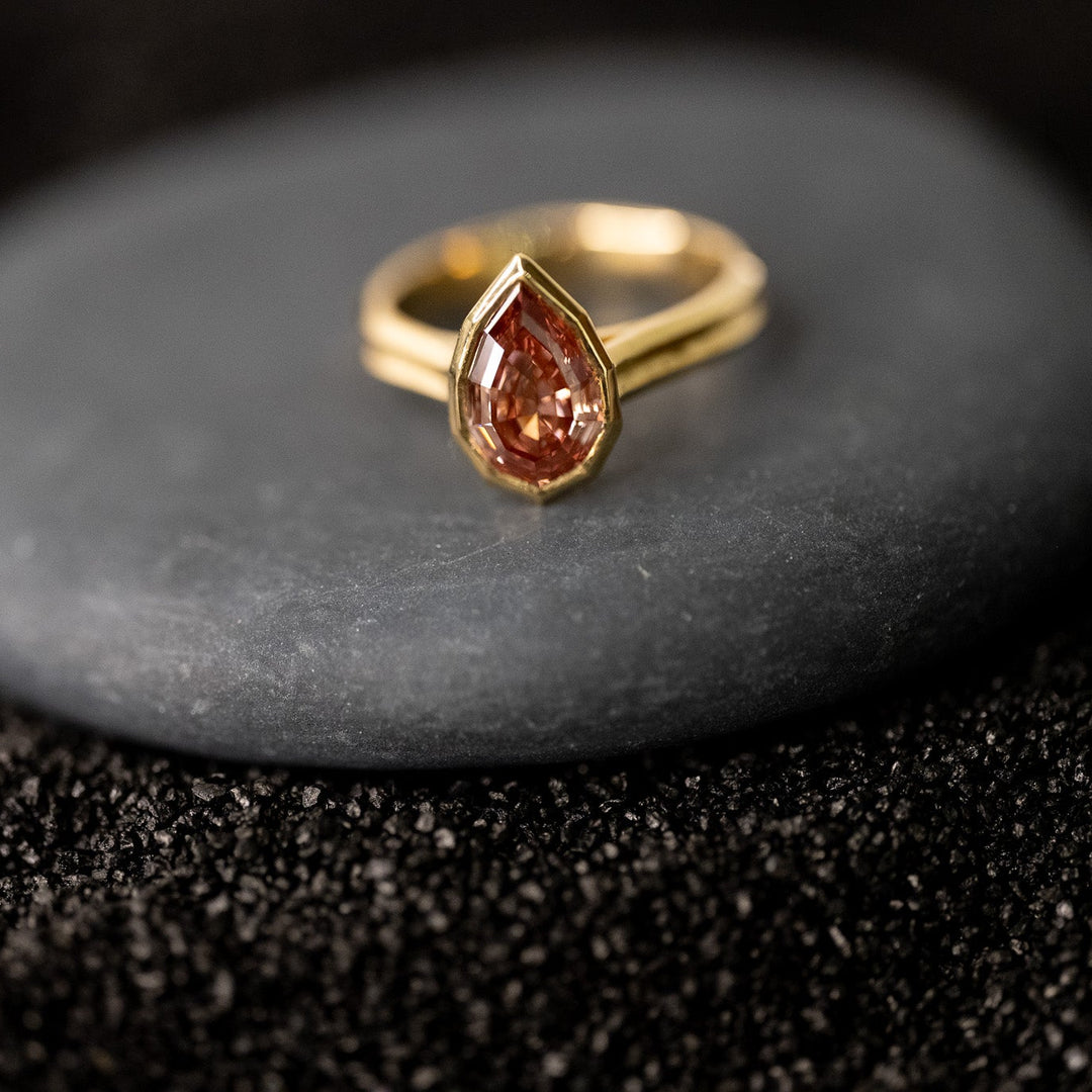 2.12 Pink Champagne Pear Diamond Step Cut Ring