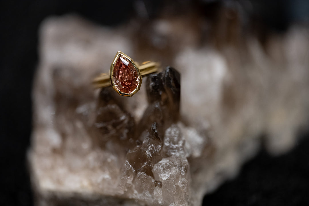 2.12 Pink Champagne Pear Diamond Step Cut Ring