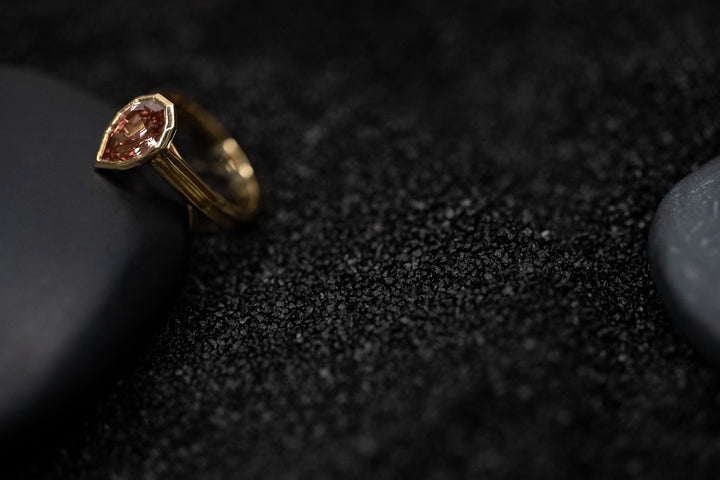 2.12 Pink Champagne Pear Diamond Step Cut Ring