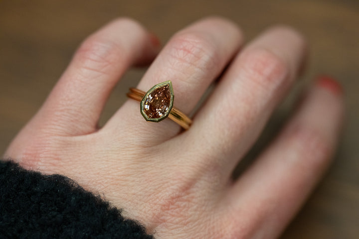 2.12 Pink Champagne Pear Diamond Step Cut Ring