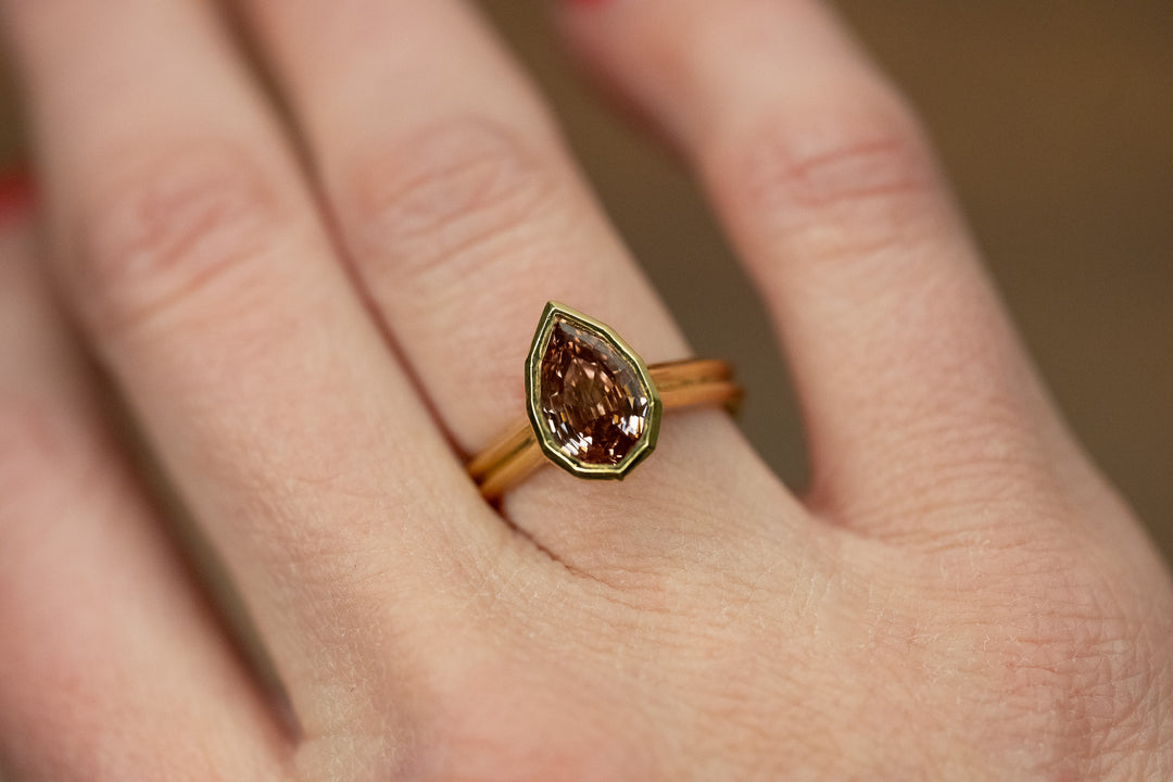 2.12 Pink Champagne Pear Diamond Step Cut Ring