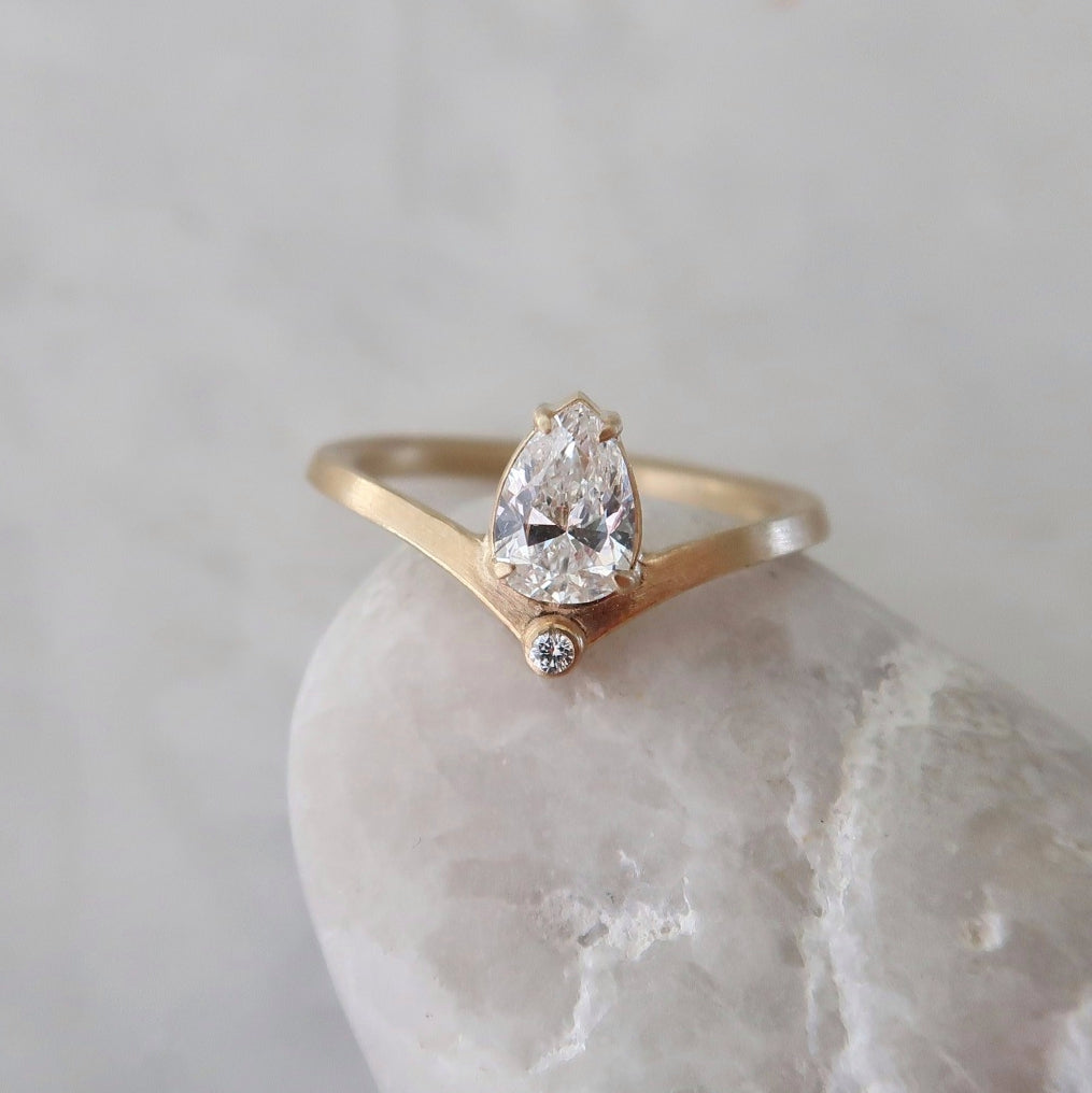 Pear Diamond Ring w/ Diamond Accent V Band