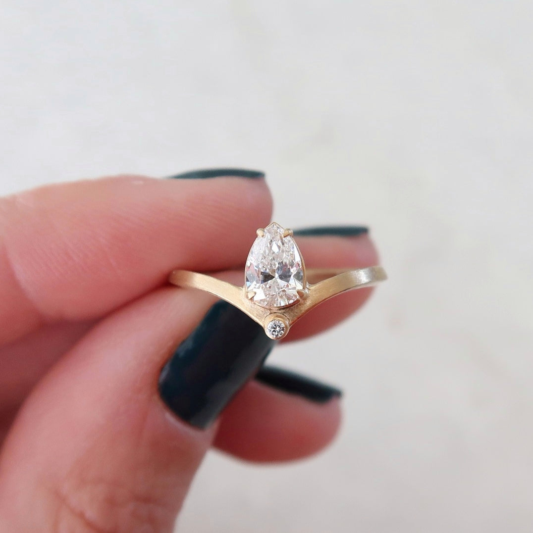 Pear Diamond Ring w/ Diamond Accent V Band