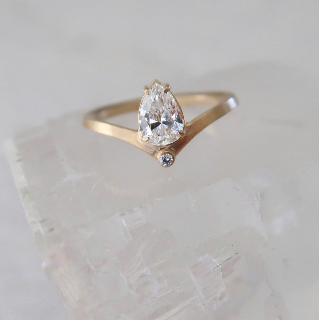 Pear Diamond Ring w/ Diamond Accent V Band