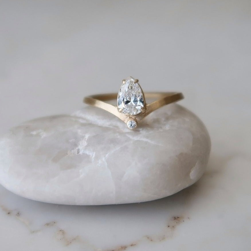 Pear Diamond Ring w/ Diamond Accent V Band