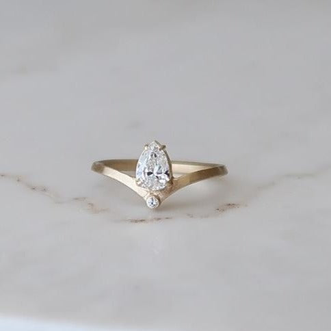 Pear Diamond Ring w/ Diamond Accent V Band