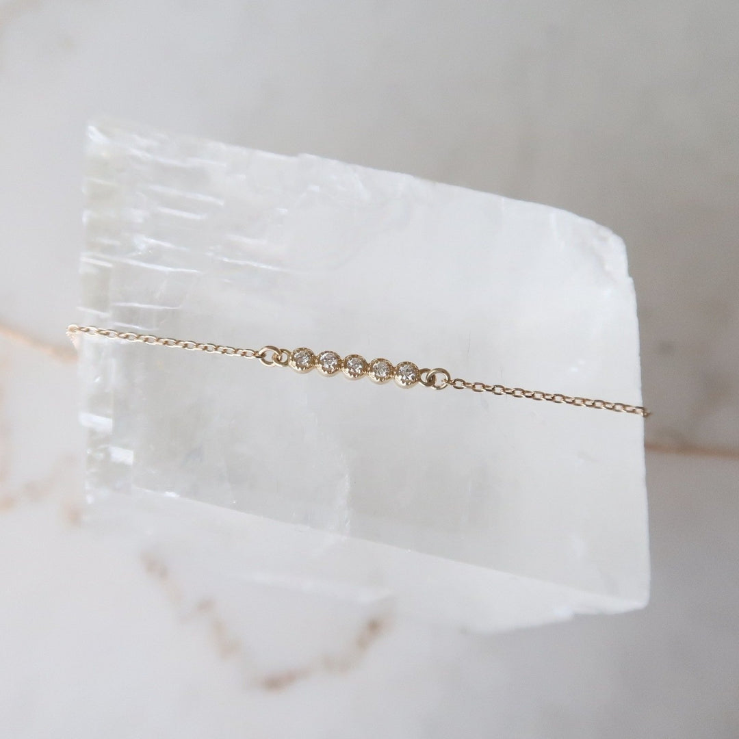 Tiny Diamond Bar Bracelet | 14K Yellow Gold
