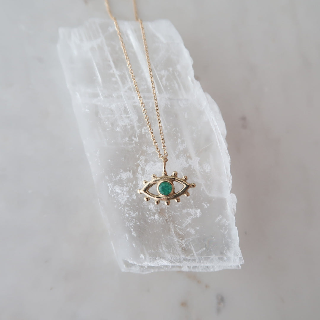 Emerald Beholder Necklace in Yellow Gold