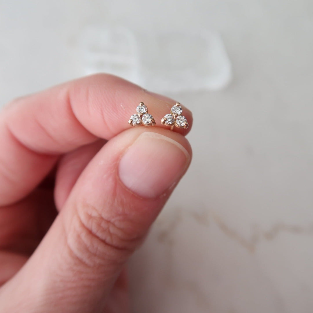 Tiny Diamond Trio Stud Earrings in 14K Rose Gold