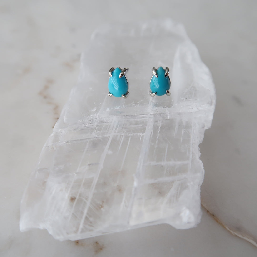 Turquoise Stud Earrings | 14K White Gold