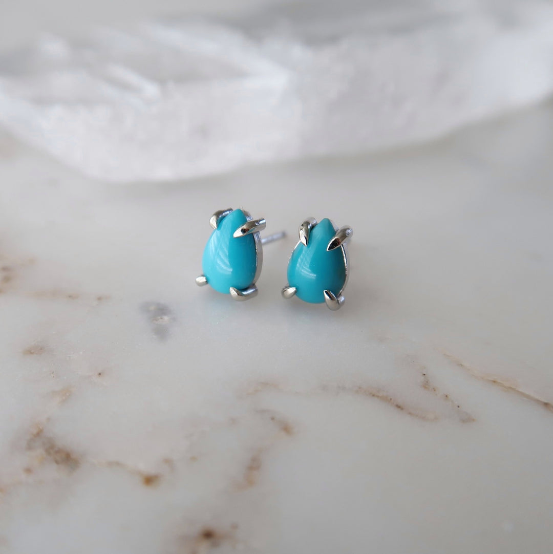 Turquoise Stud Earrings | 14K White Gold