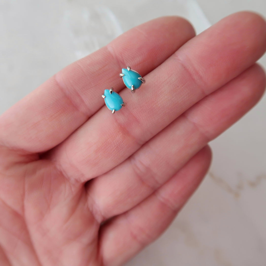 Turquoise Stud Earrings | 14K White Gold