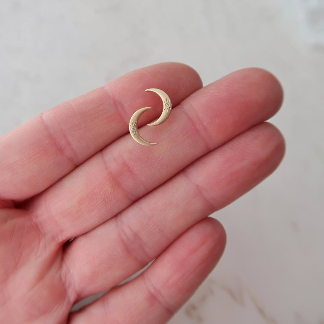 Crescent Studs Yellow Gold