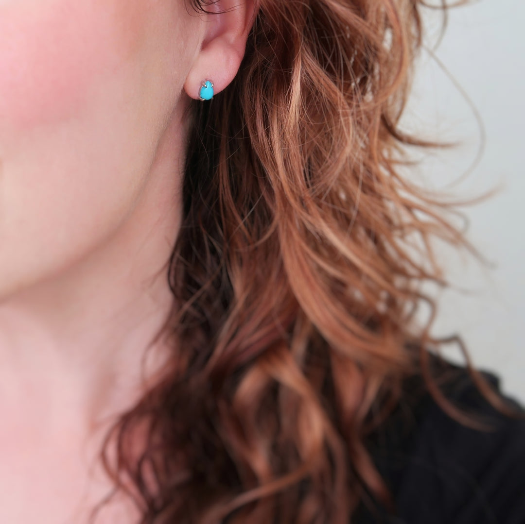 Turquoise Stud Earrings | 14K White Gold