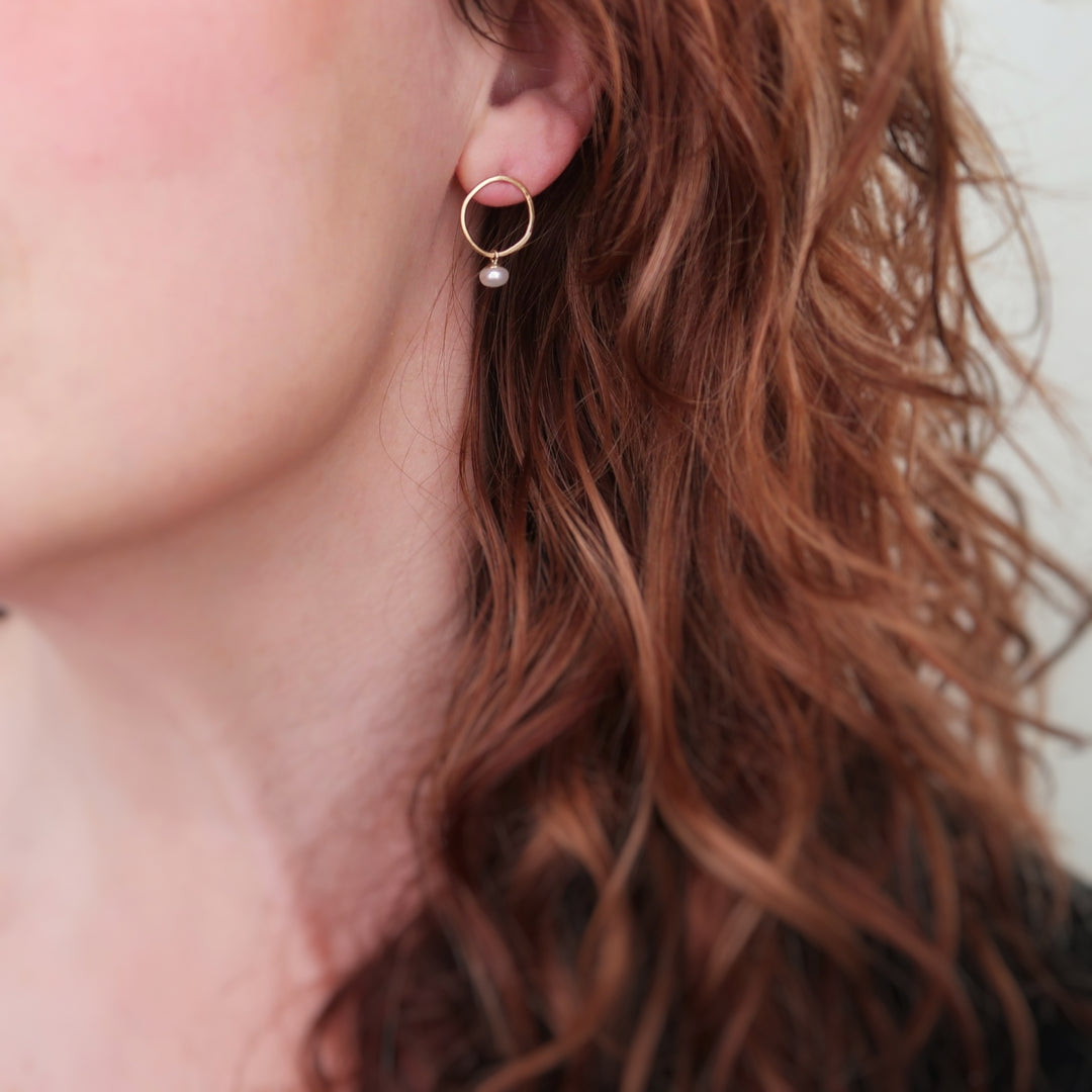 Hoop Studs with Pearl Dangle