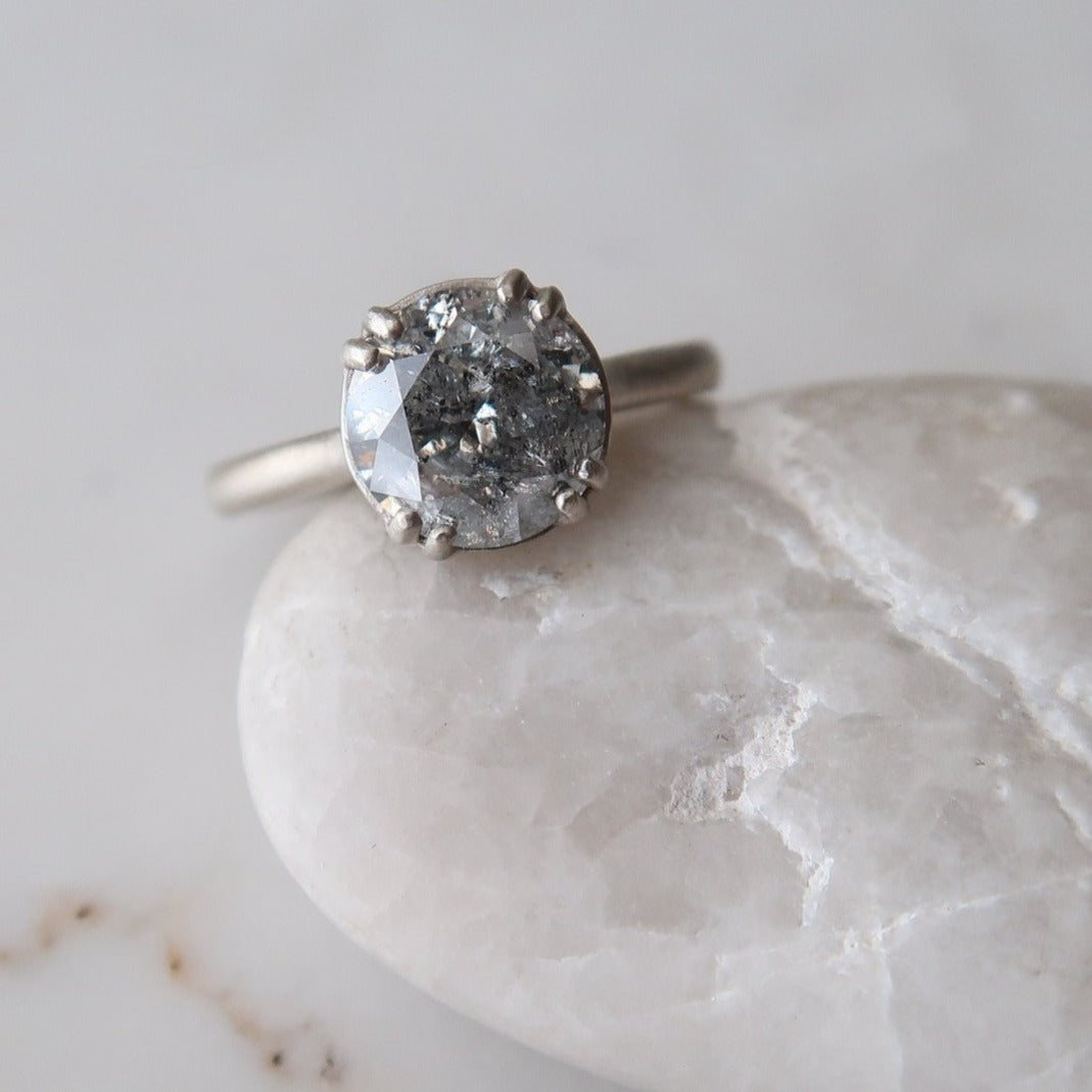 2.01 Ct Salt + Pepper Diamond Ring | 8 Prong Setting