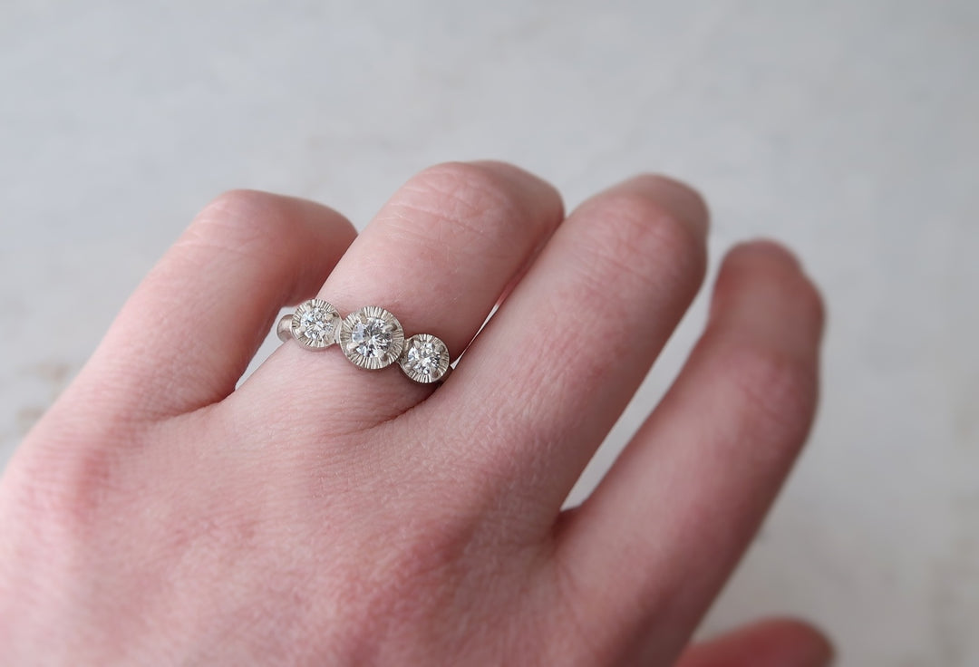 Diamond Three Stone Ring | 14K White Gold