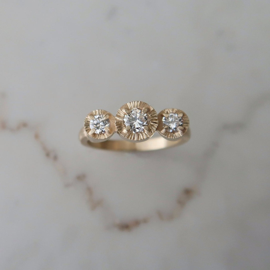 Diamond Three Stone Ring | 14K Yellow Gold