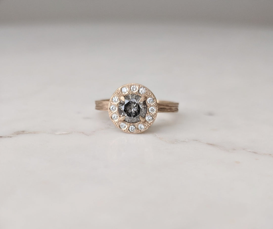 Galaxy Diamond Halo Ring | Textured 14K Gold