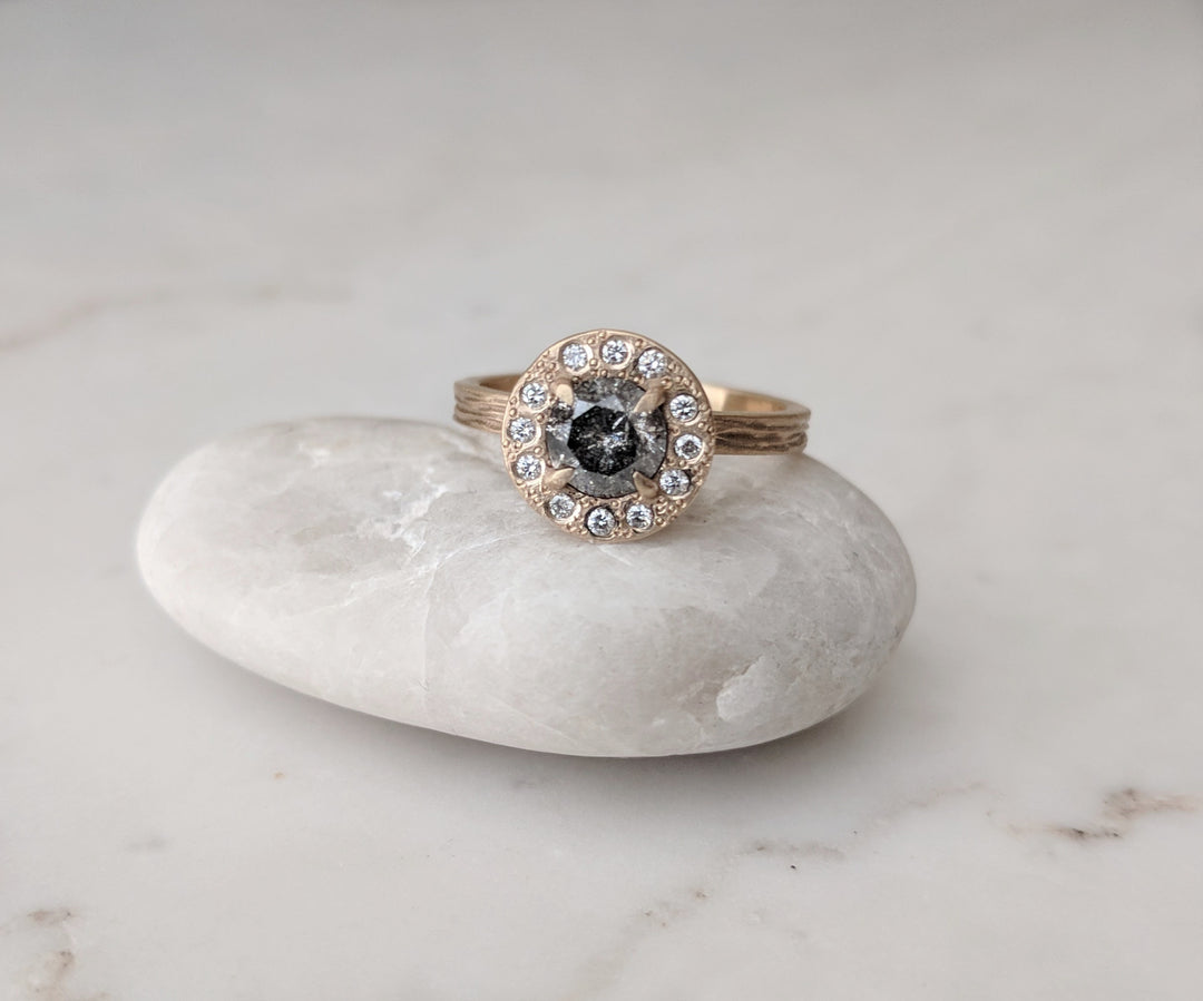 Galaxy Diamond Halo Ring | Textured 14K Gold