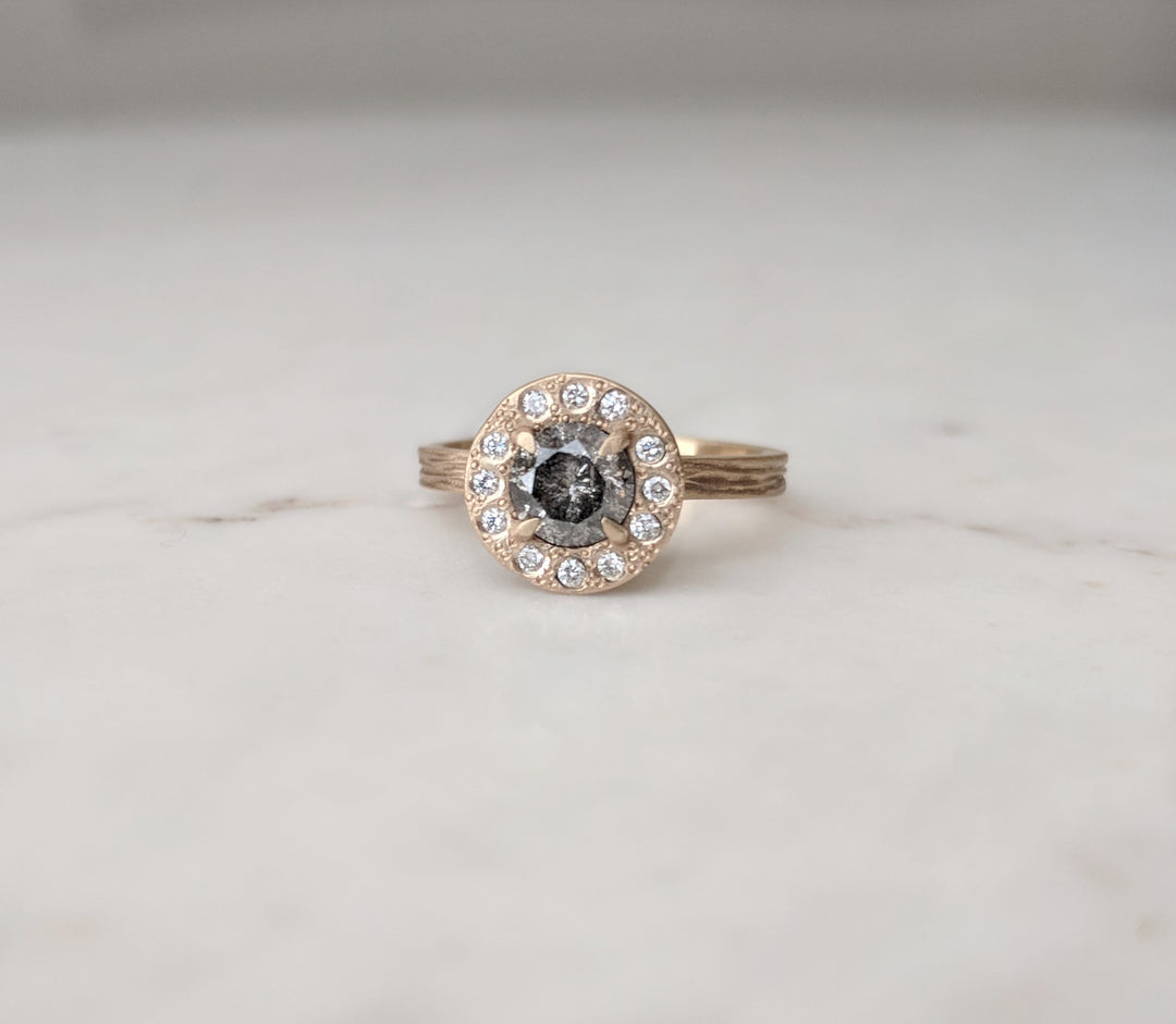 Galaxy Diamond Halo Ring | Textured 14K Gold