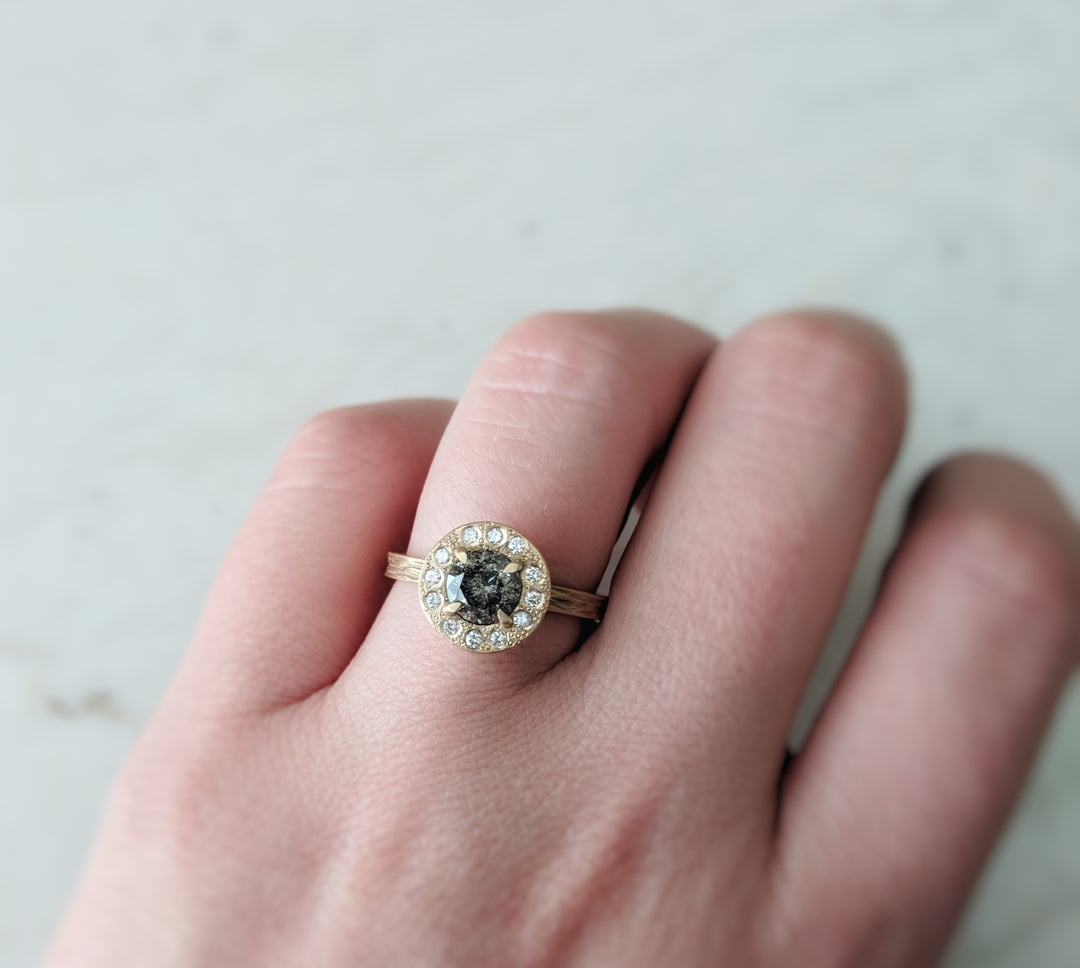 Galaxy Diamond Halo Ring | Textured 14K Gold