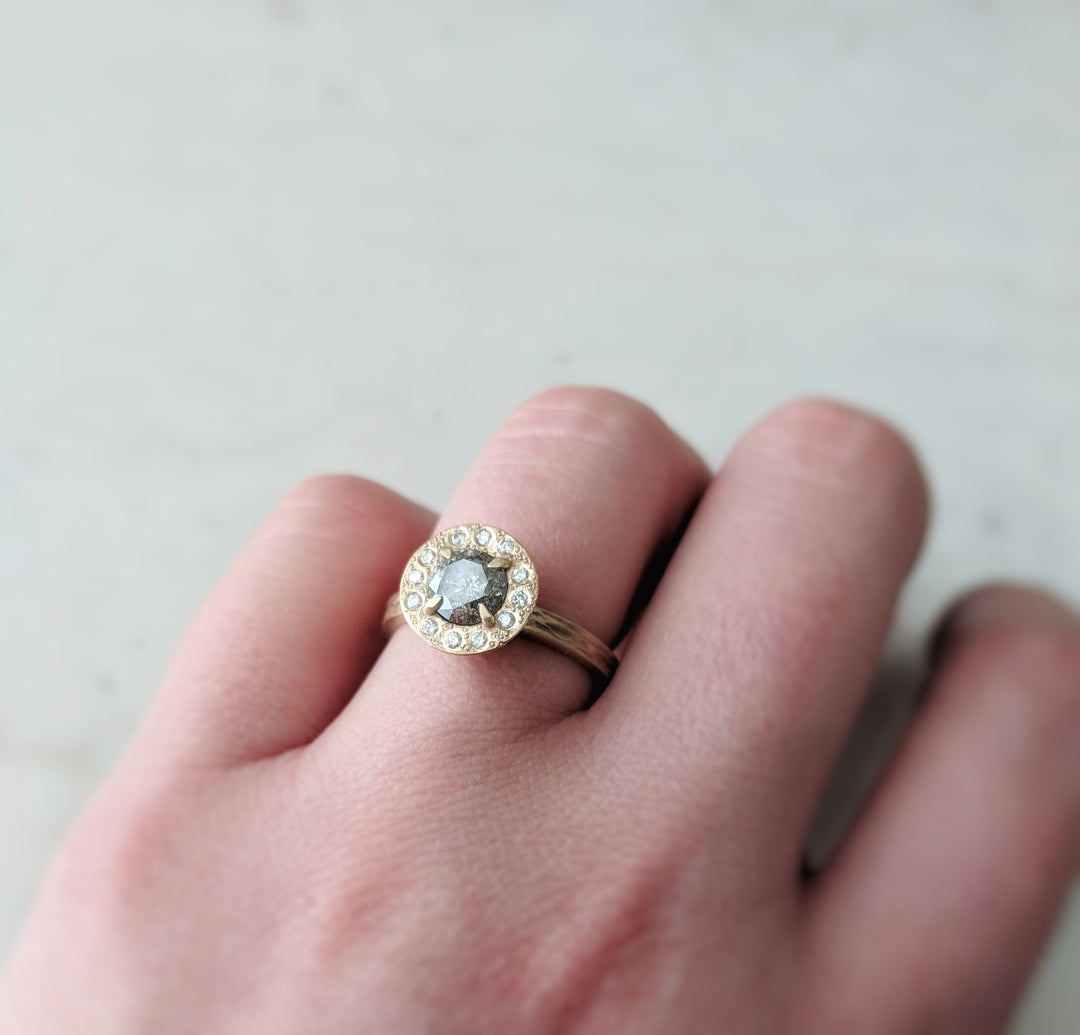 Galaxy Diamond Halo Ring | Textured 14K Gold