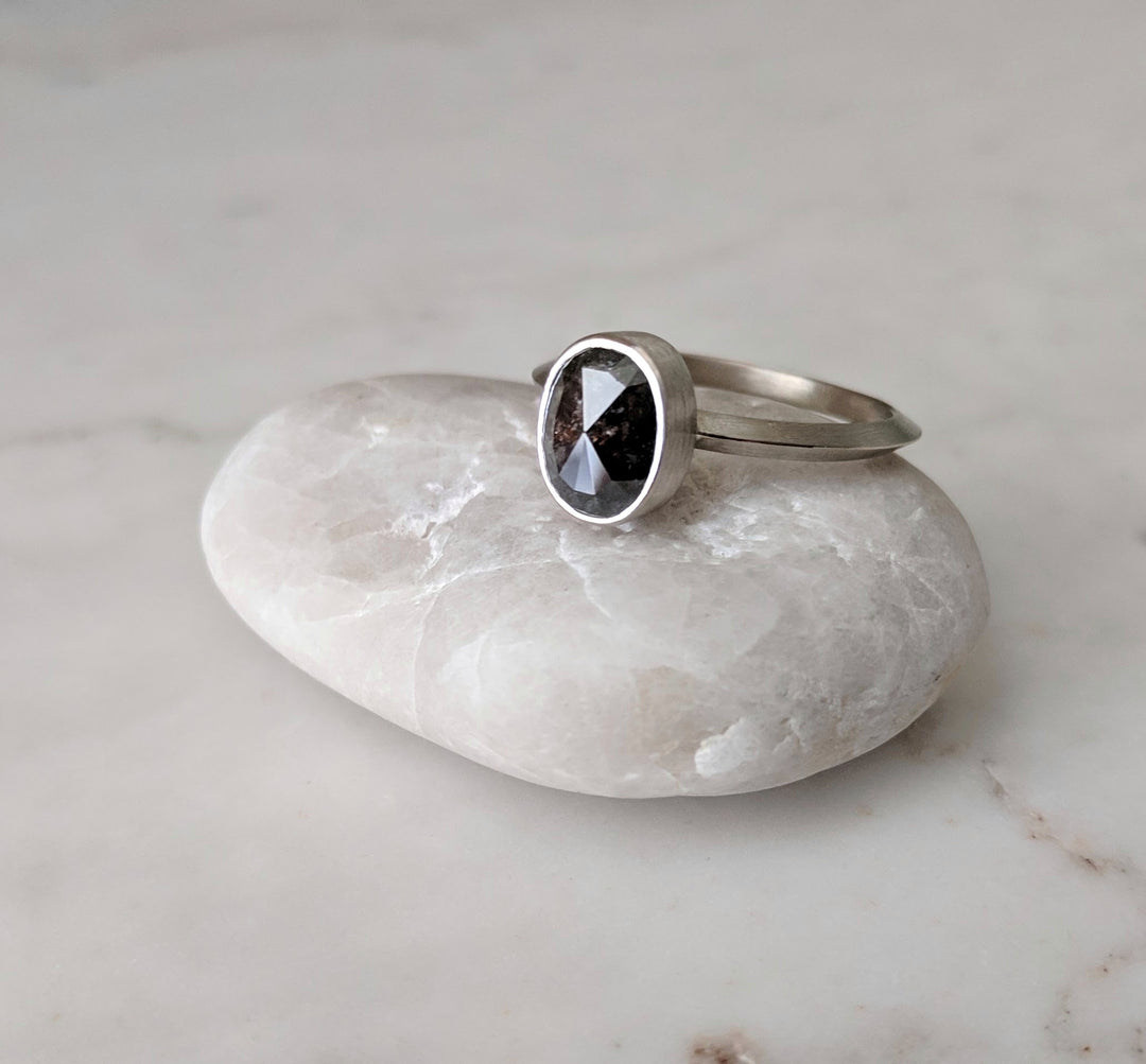 Oval Diamond Engagement Ring | 14K White Gold