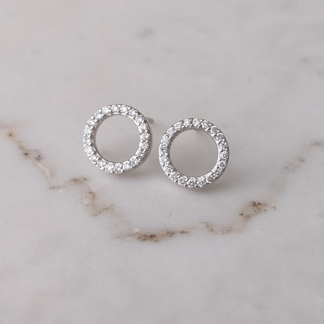 Diamond Circle Studs | 14K White Gold