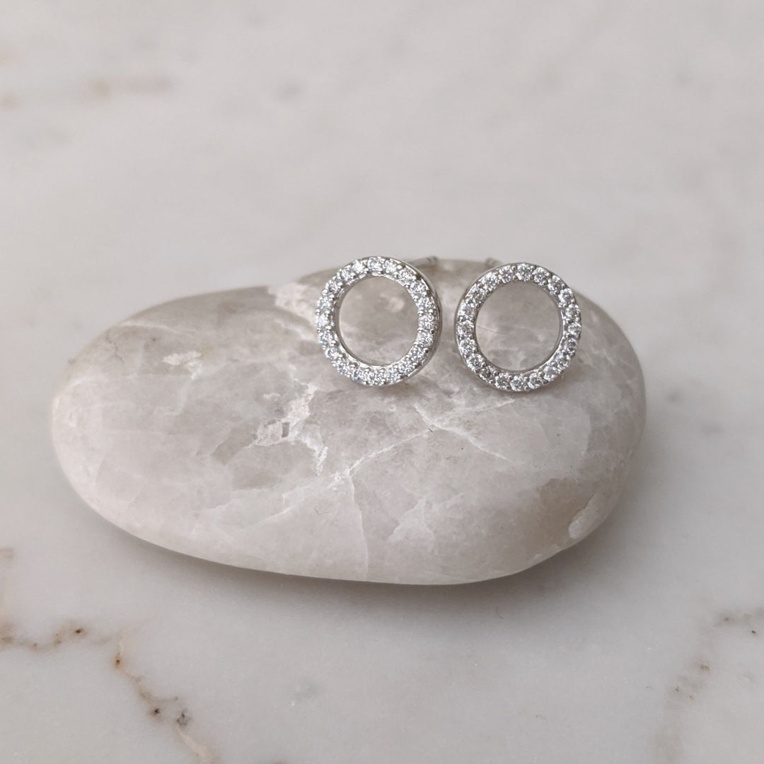 Diamond Circle Studs | 14K White Gold