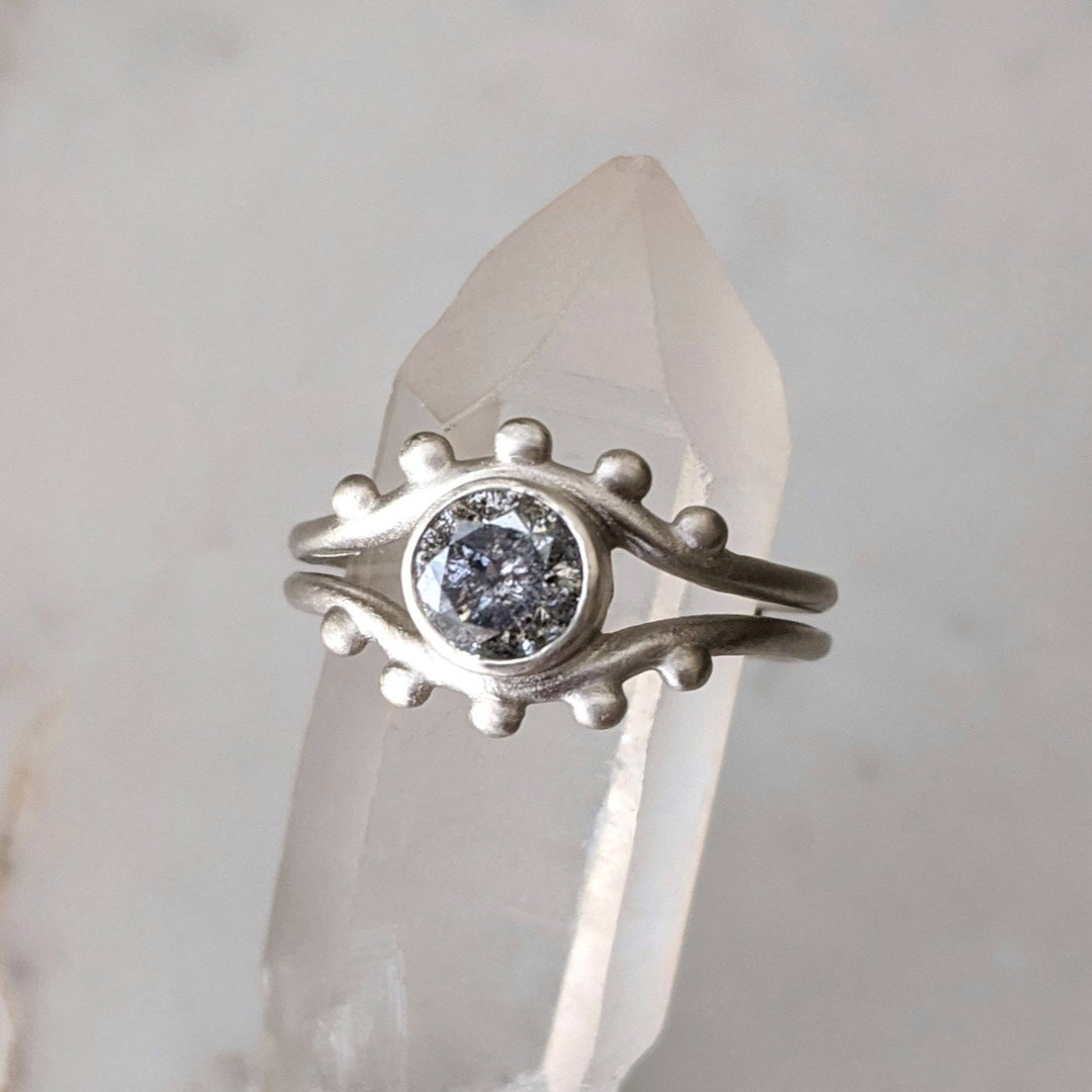 Salt + Pepper Split Shank Ring | 14K White Gold