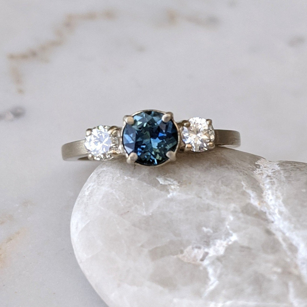 Sapphire + Diamond 3 Stone Ring – Doozie Jewelry