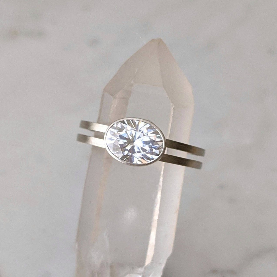 East + West Oval Moissanite Double Band Ring