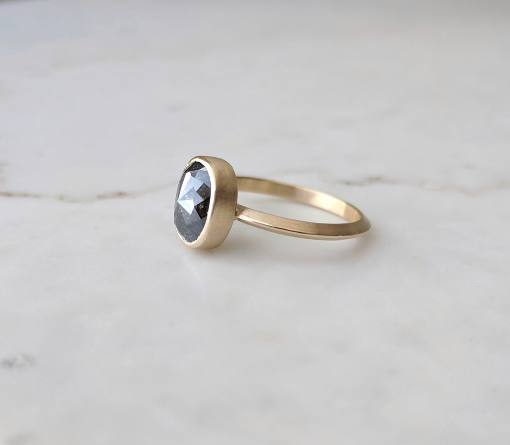 Oval Salt & Pepper Diamond Ring 14K Gold | Unique Engagement Ring ...