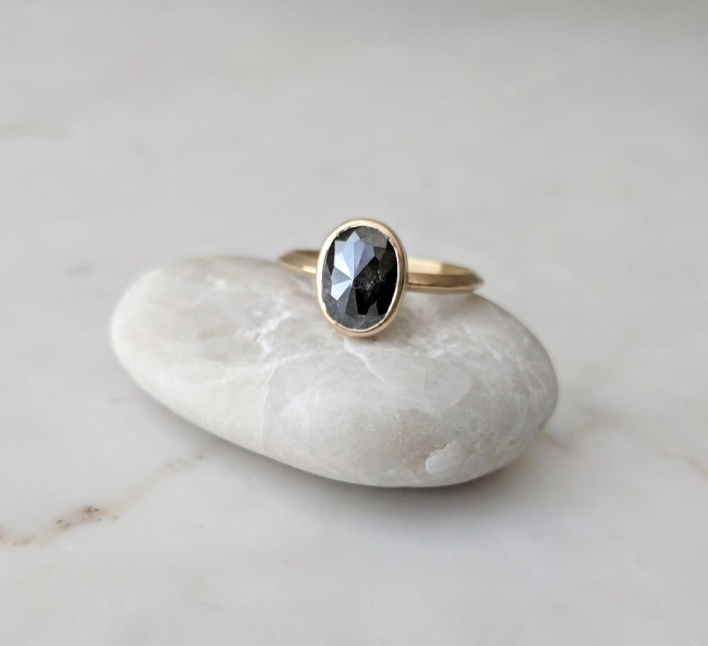 Oval Salt & Pepper Diamond Ring 14K Gold | Unique Engagement Ring ...