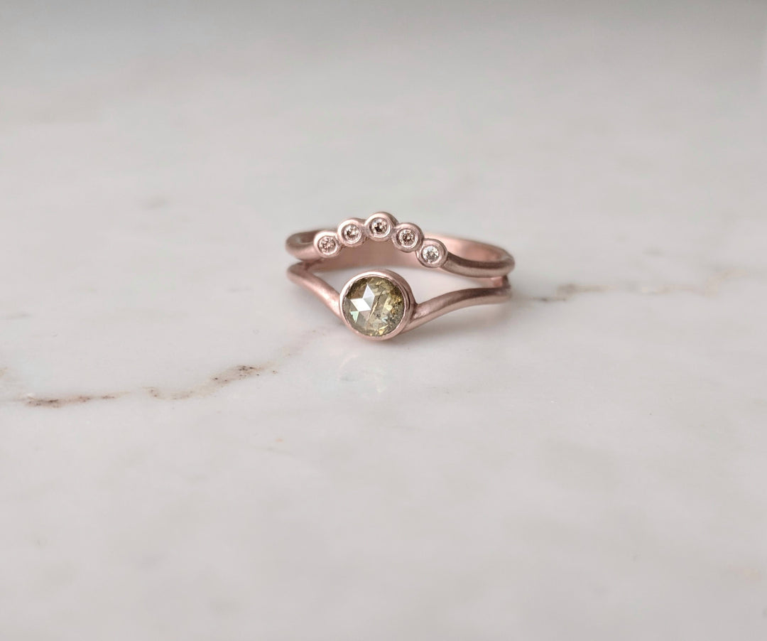 Chartreuse Green Diamond Ring with Floating Accent Band | 14K Rose Gold