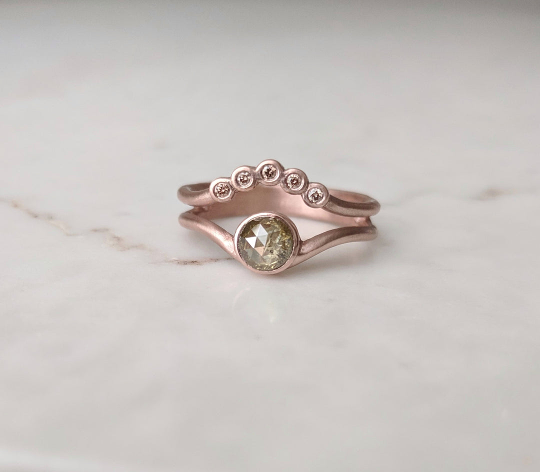 Chartreuse Green Diamond Ring with Floating Accent Band | 14K Rose Gold