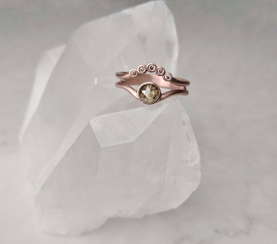 Chartreuse Green Diamond Ring with Floating Accent Band | 14K Rose Gold