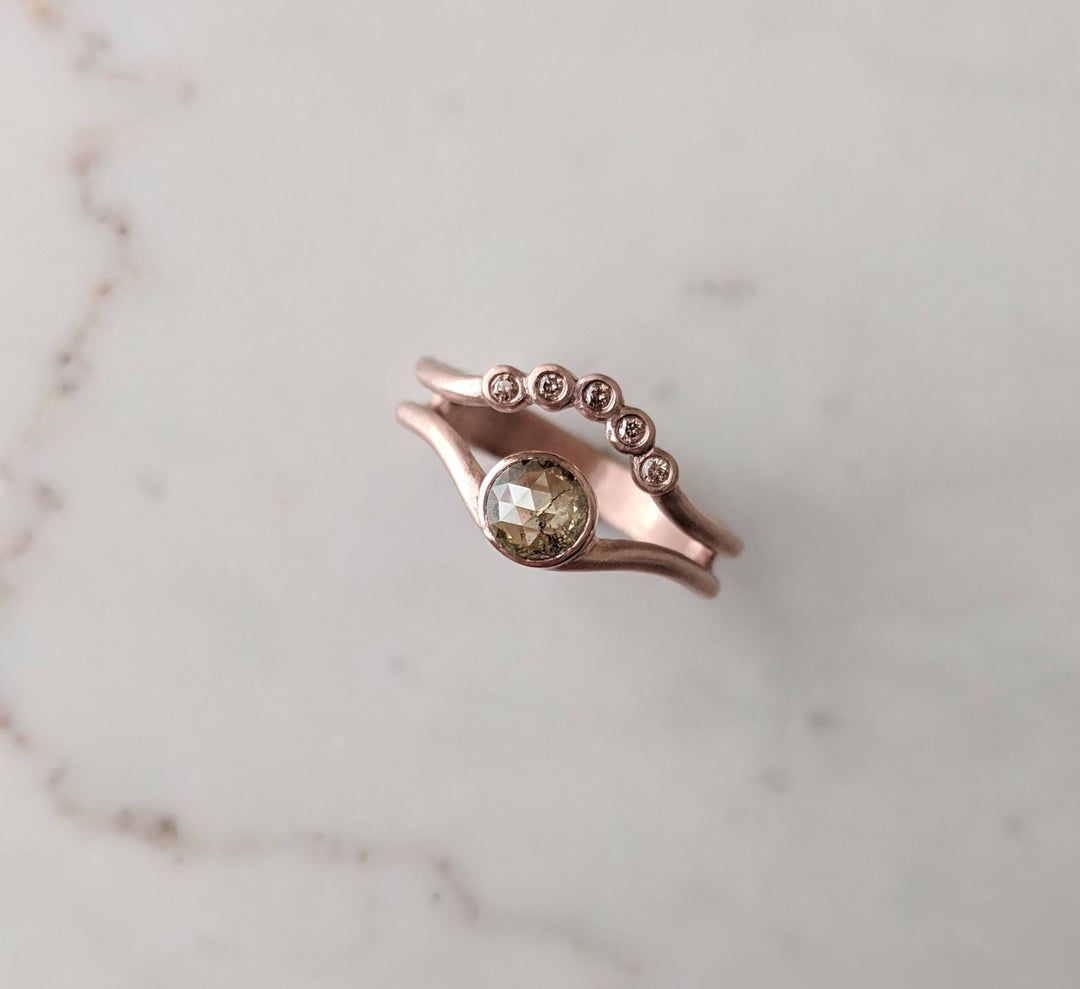 Chartreuse Green Diamond Ring with Floating Accent Band | 14K Rose Gold