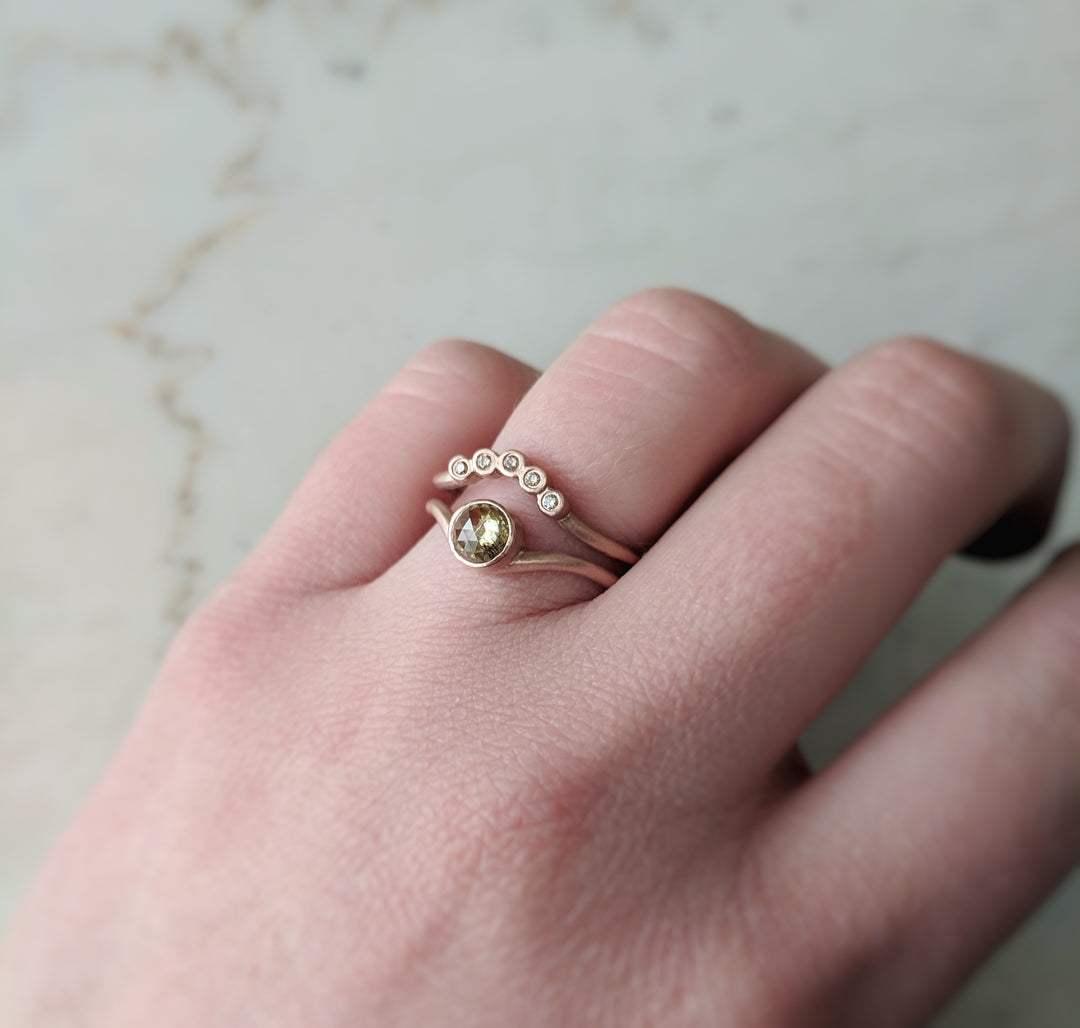 Chartreuse Green Diamond Ring with Floating Accent Band | 14K Rose Gold