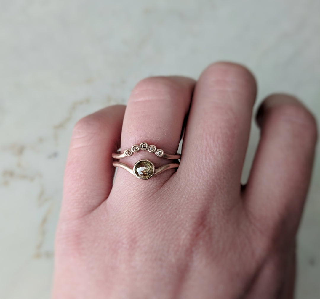 Chartreuse Green Diamond Ring with Floating Accent Band | 14K Rose Gold